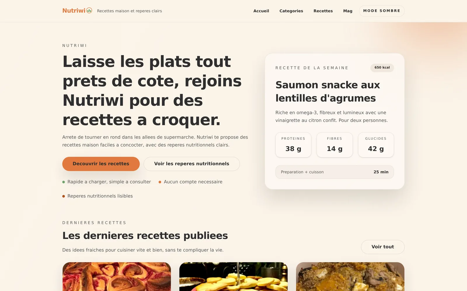 Nutriwi, capture de l'application